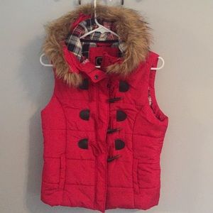 Red puffer vest